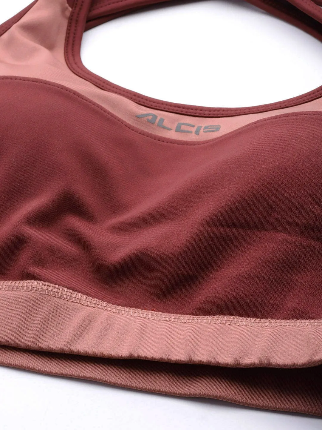 Alcis Burgundy Pink Colourblocked Workout Bra Full Coverage Lightly Padded