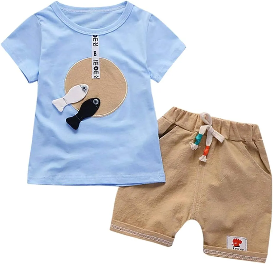 BABY TODDLER BOYS SUMMER CLOTHES OUTFITS CARTOON T-SHIRT AND SHORTS SET