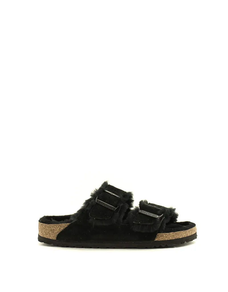 Birkenstock — Arizona Shearling - Black Suede Narrow Width