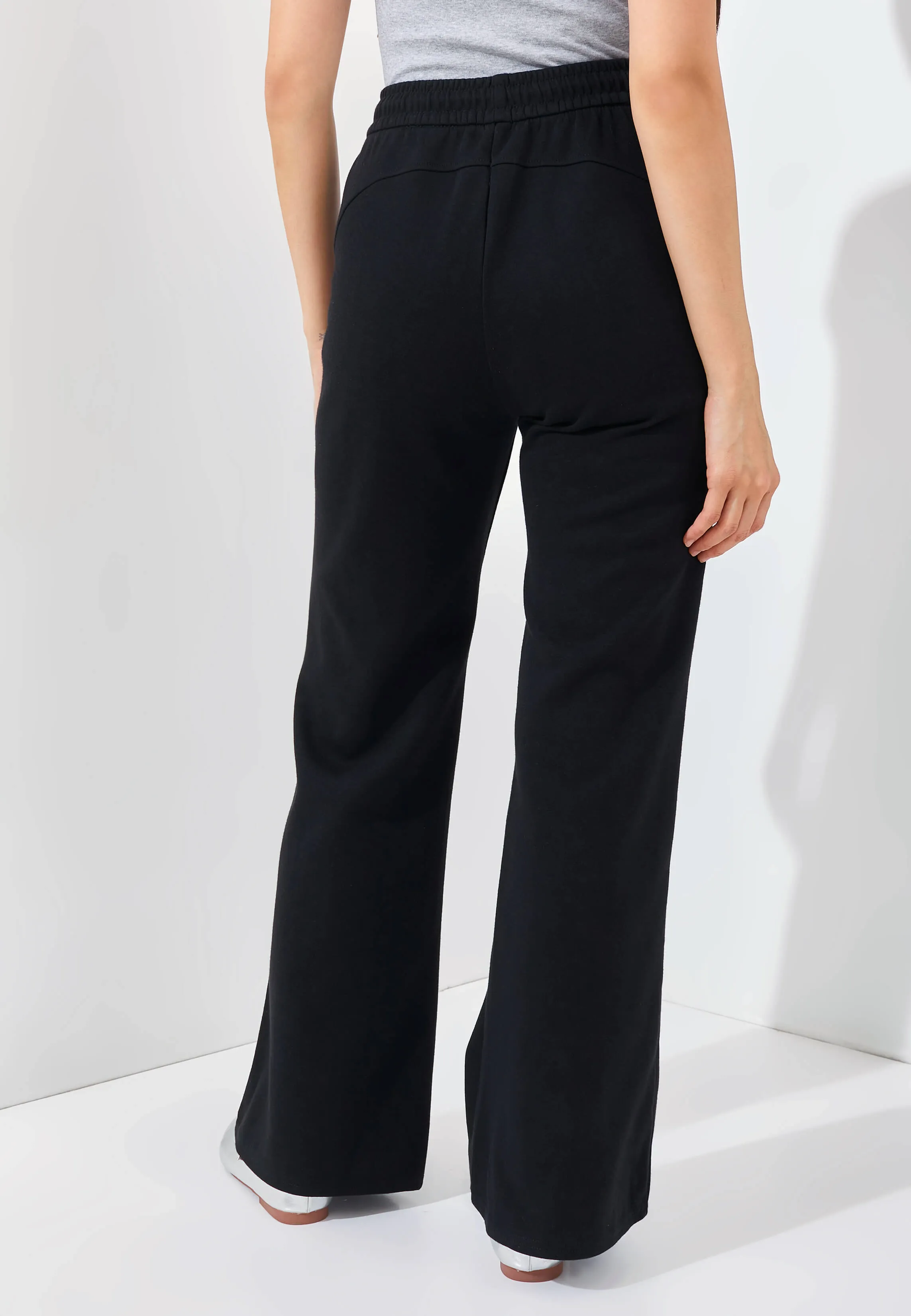 Black Cotton Fleece Flare Pants