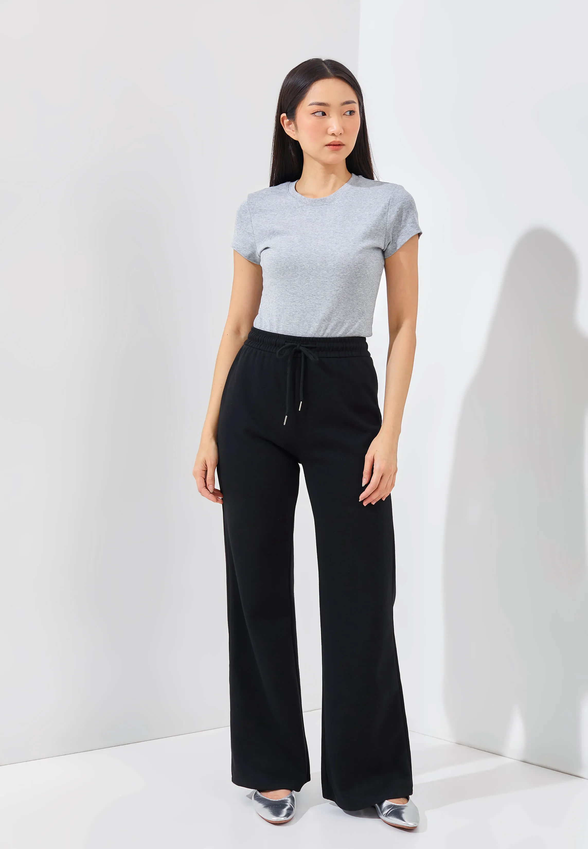 Black Cotton Fleece Flare Pants