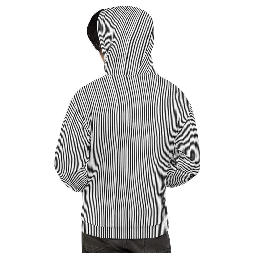 Black Striped Unisex Hoodies, White Vertical Stripe Premium Cozy Hoodie- Made in EU