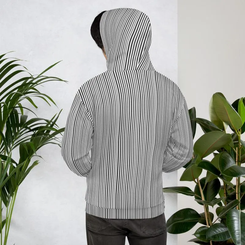 Black Striped Unisex Hoodies, White Vertical Stripe Premium Cozy Hoodie- Made in EU