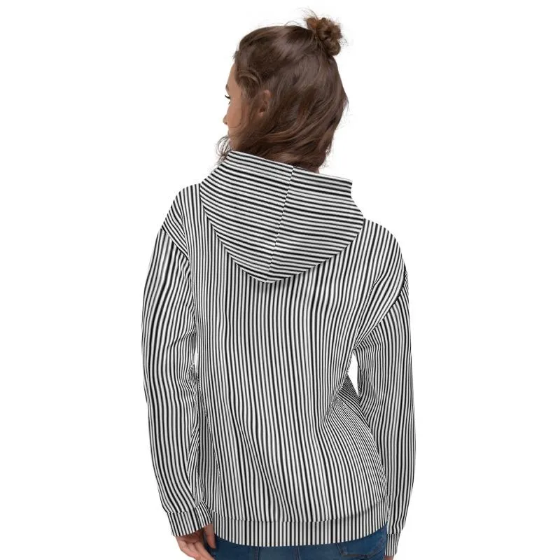 Black Striped Unisex Hoodies, White Vertical Stripe Premium Cozy Hoodie- Made in EU