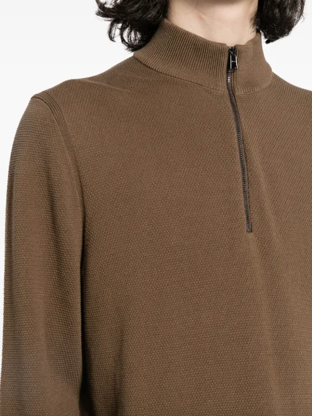 BOSS zip-neck sweater in micro-structured cotton