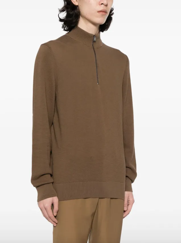 BOSS zip-neck sweater in micro-structured cotton