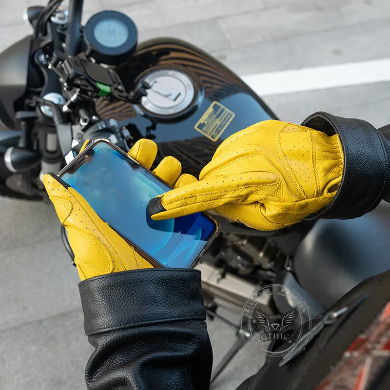 Breathable Leather Biker Gloves