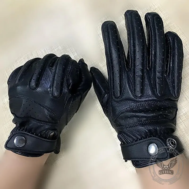 Breathable Leather Biker Gloves