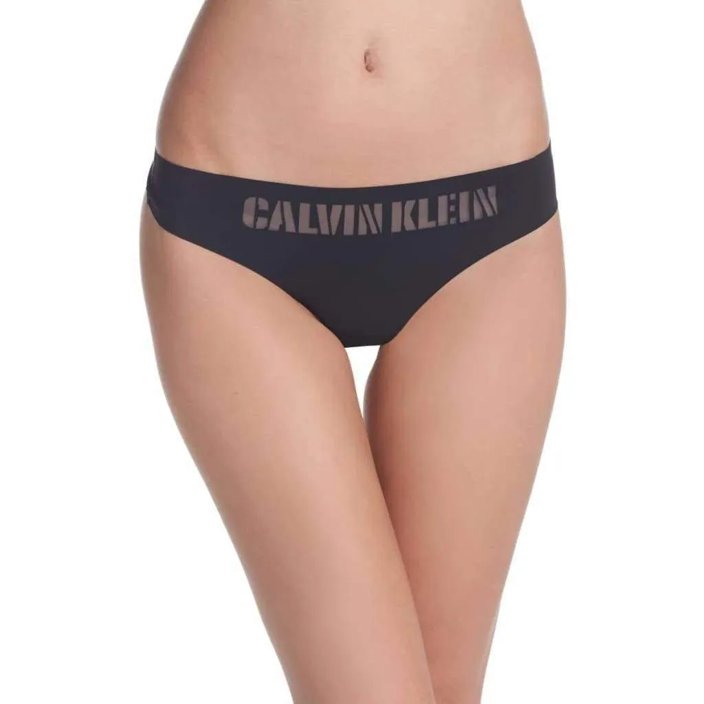 Calvin Klein QF4068 Logo-Waist Laser Thong SIZE LARGE Black NWT