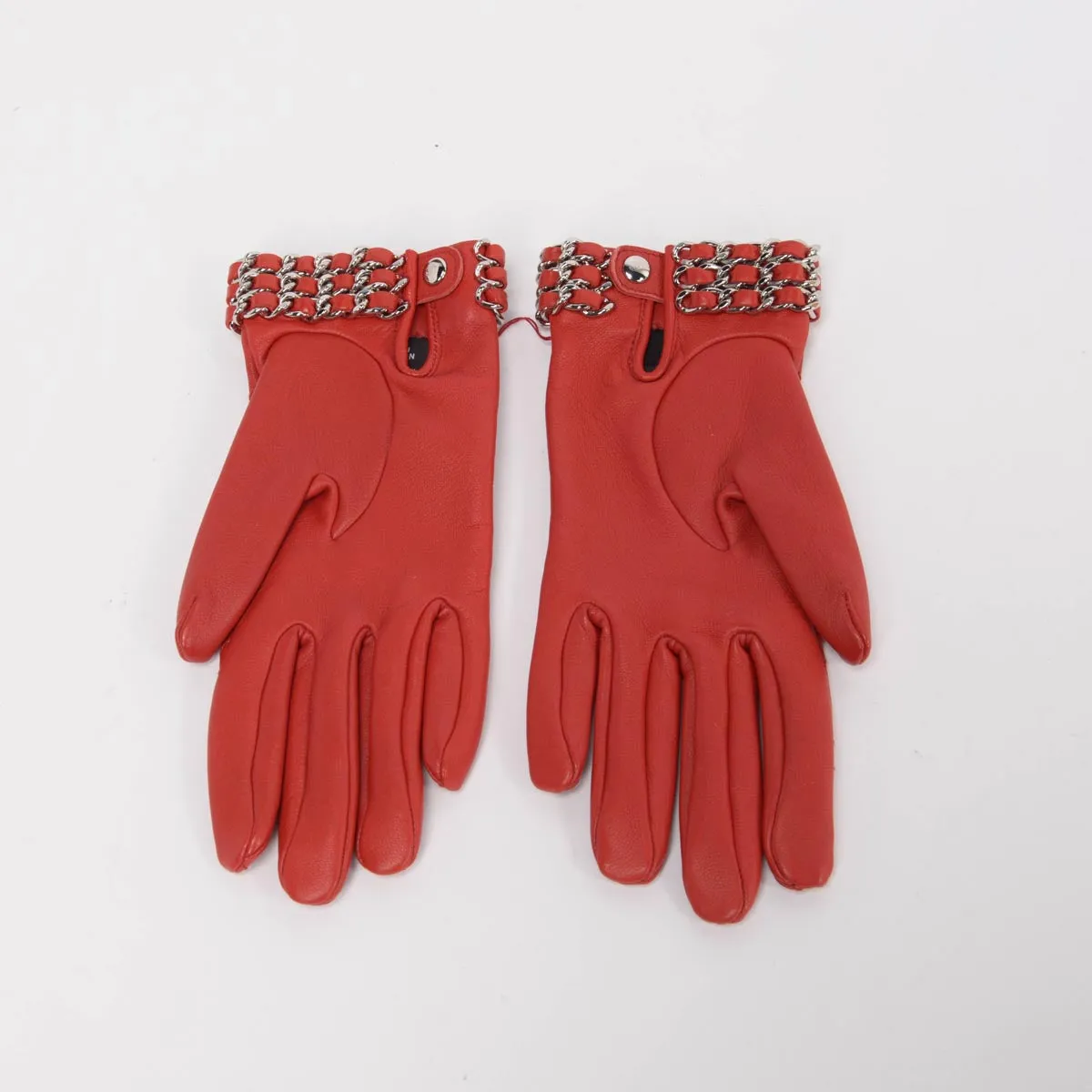 Chanel Red Quilted Lambskin CC Chain Gloves