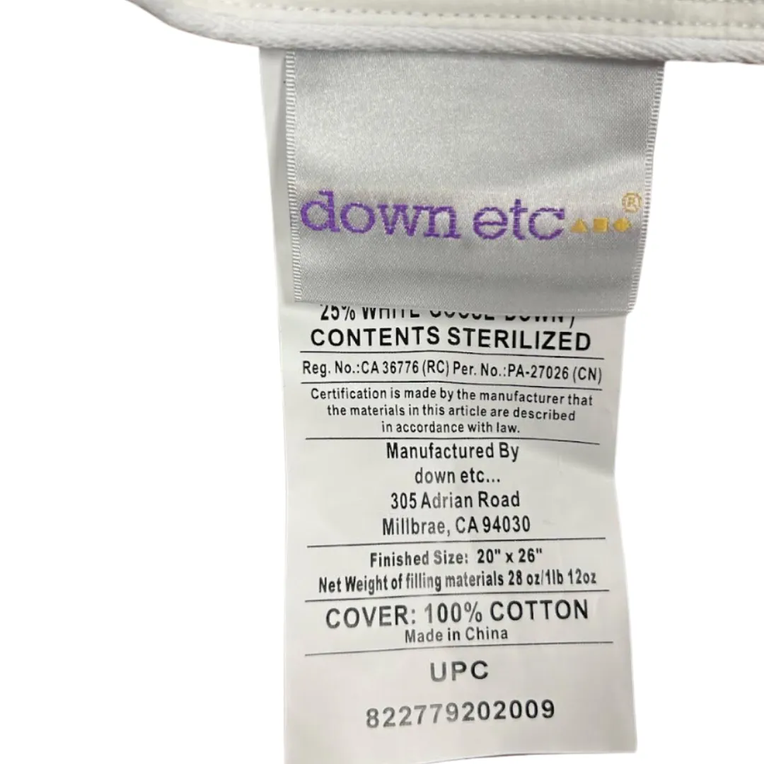 Down Etc. 25% White Goose Down / 75% White Goose Feather Pillow