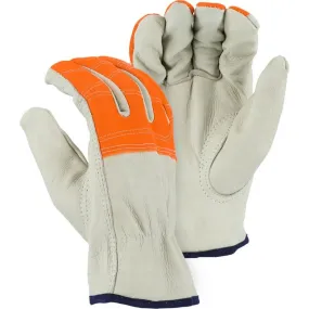 Leather Drivers Glove - BC-Grade Cowhide, Keystone Thumb, High Visibility Fingers, Majestic (PK 12 Pairs)