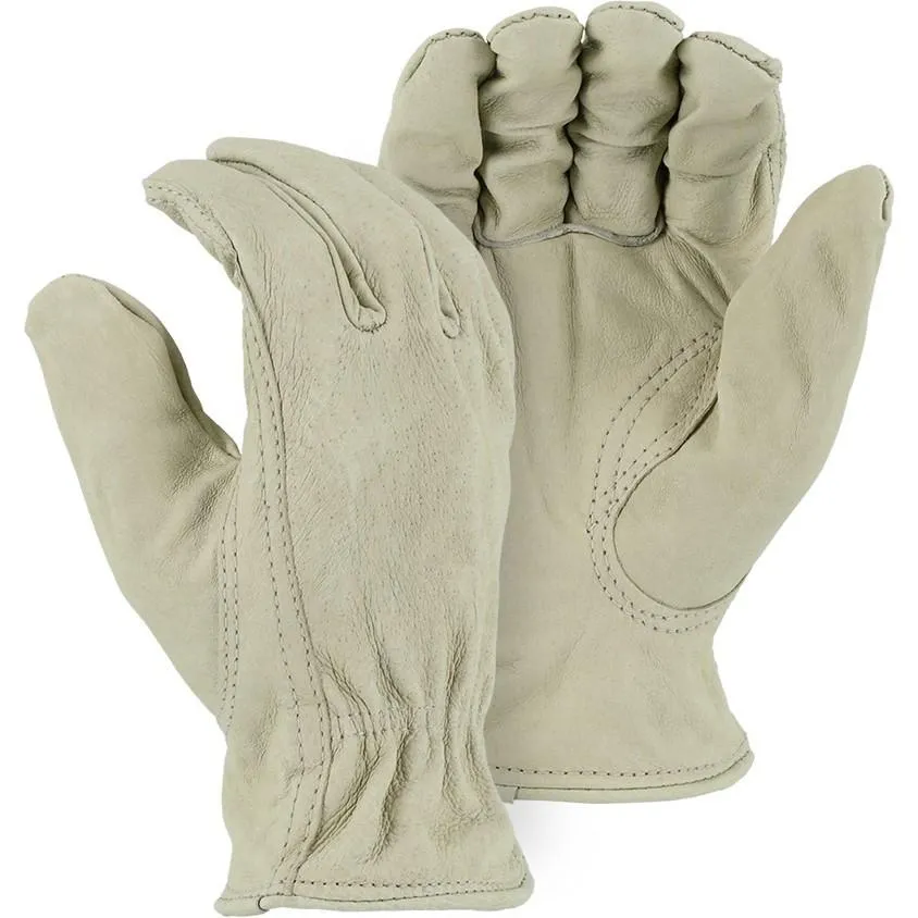 Leather Drivers Glove - Top Grain Pigskin, Keystone Thumb, Shirred Back, Majestic (PK 12 Pairs)