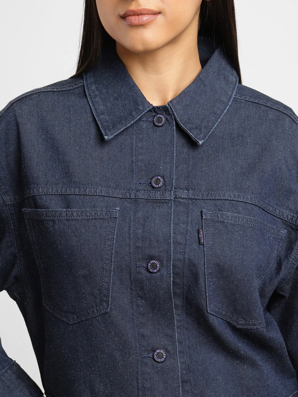 Levi's x Deepika Padukone Solid Navy Shirt Collar Jacket