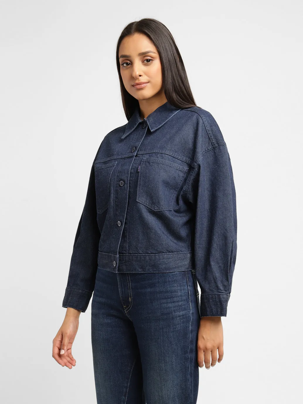 Levi's x Deepika Padukone Solid Navy Shirt Collar Jacket