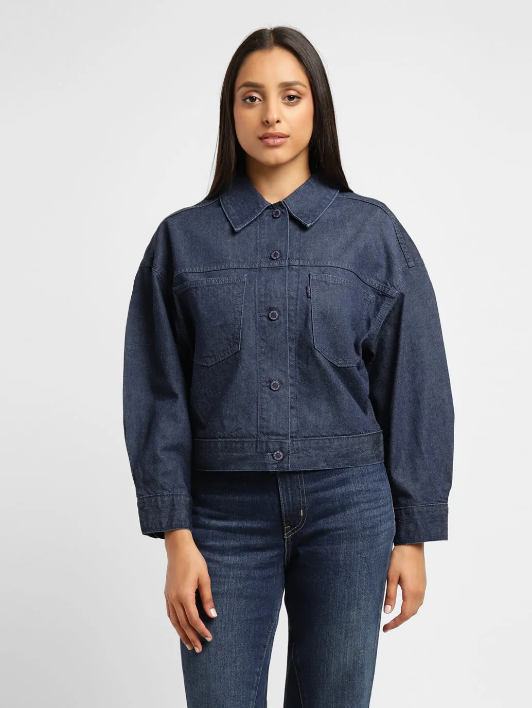 Levi's x Deepika Padukone Solid Navy Shirt Collar Jacket