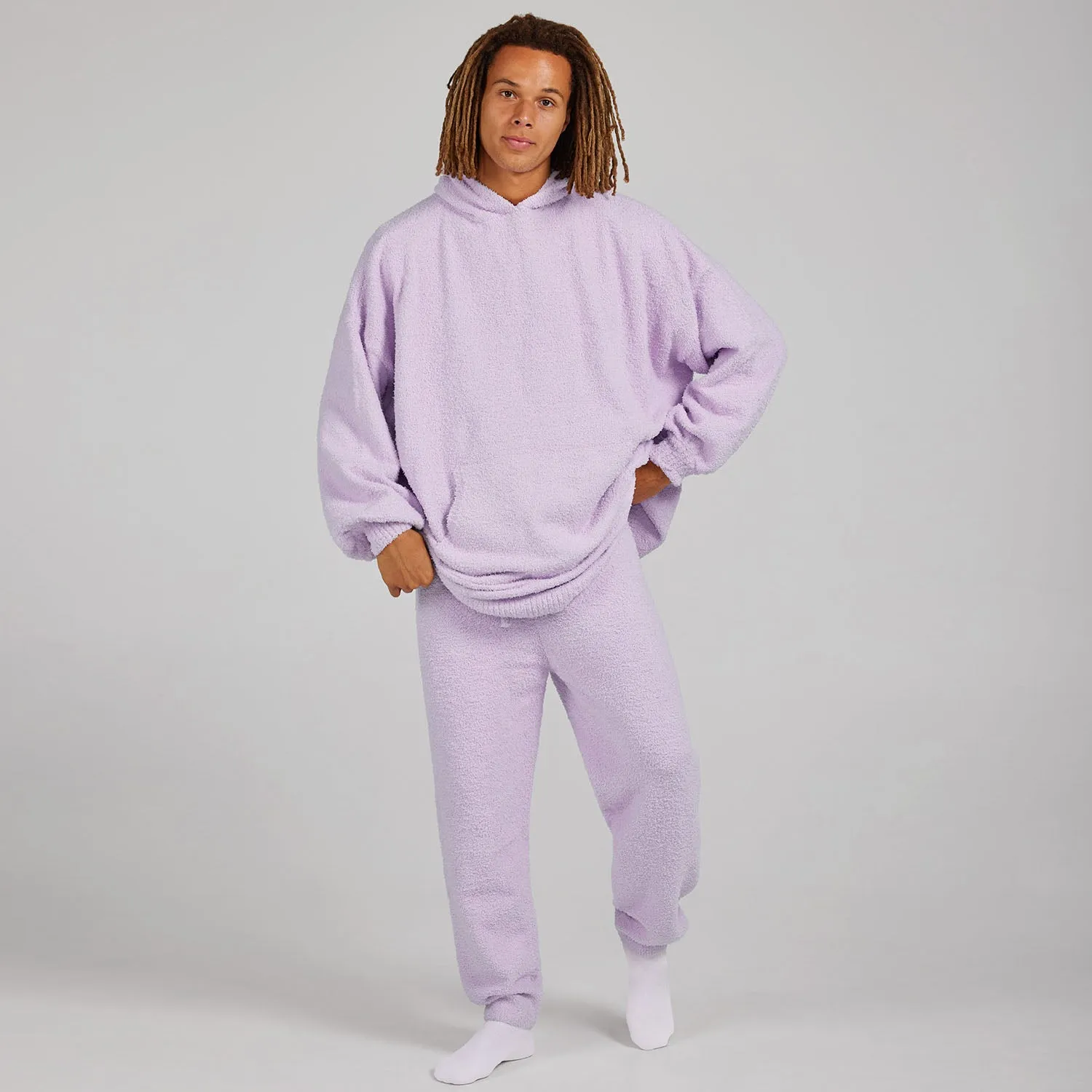 Lilac Oversized Boucle Knit Hoodie