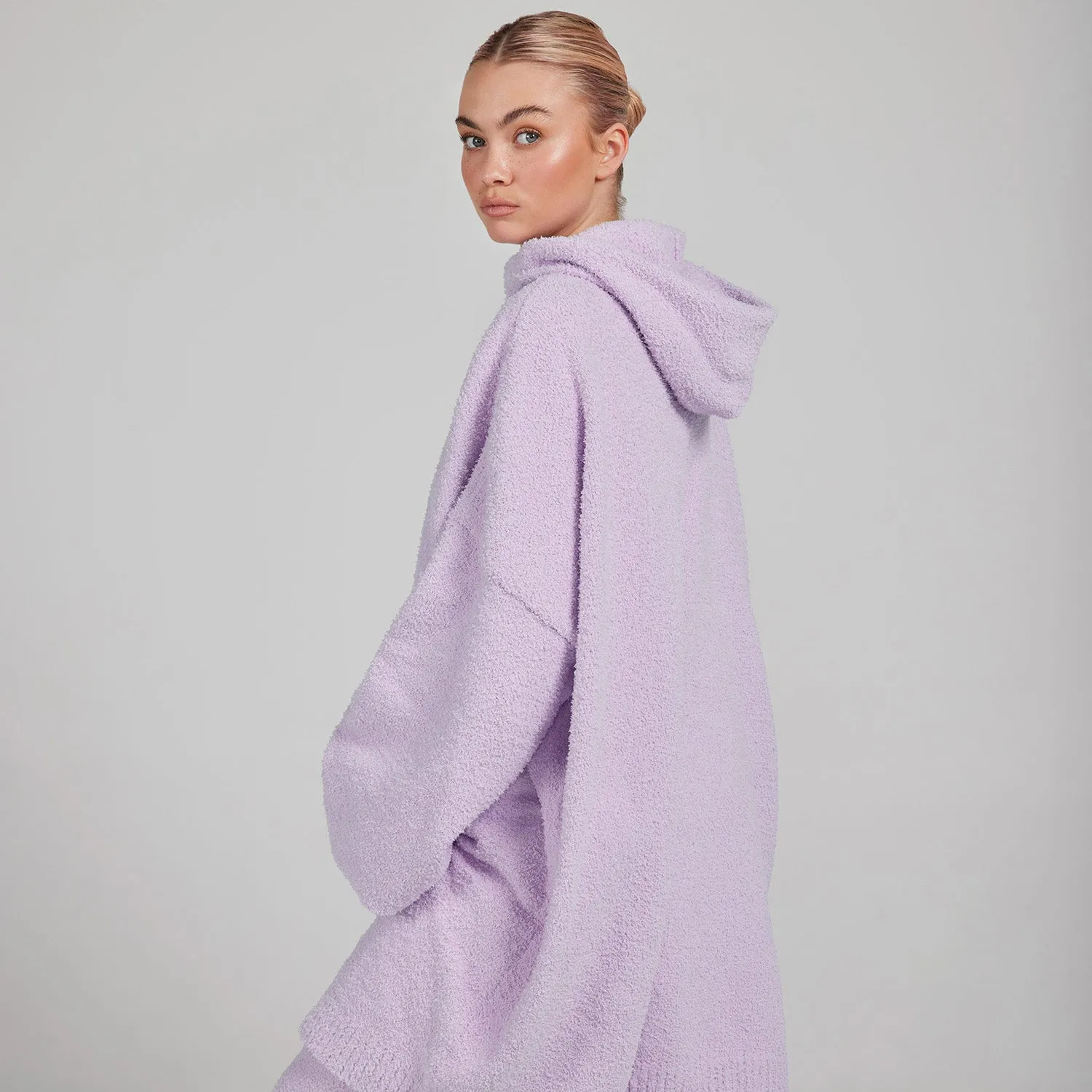 Lilac Oversized Boucle Knit Hoodie