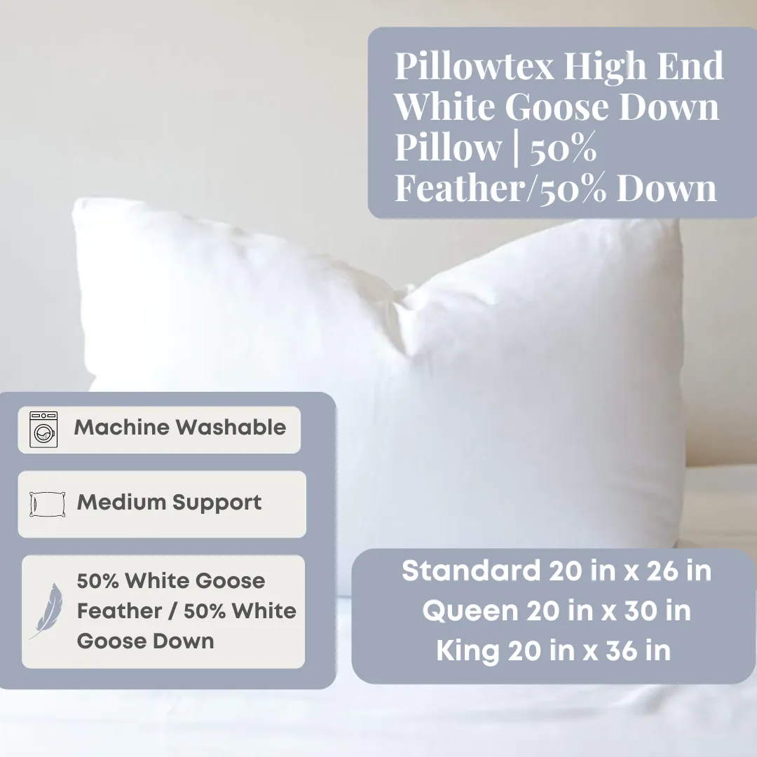 Pillowtex High End White Goose Down Pillow | 50% Feather/50% Down