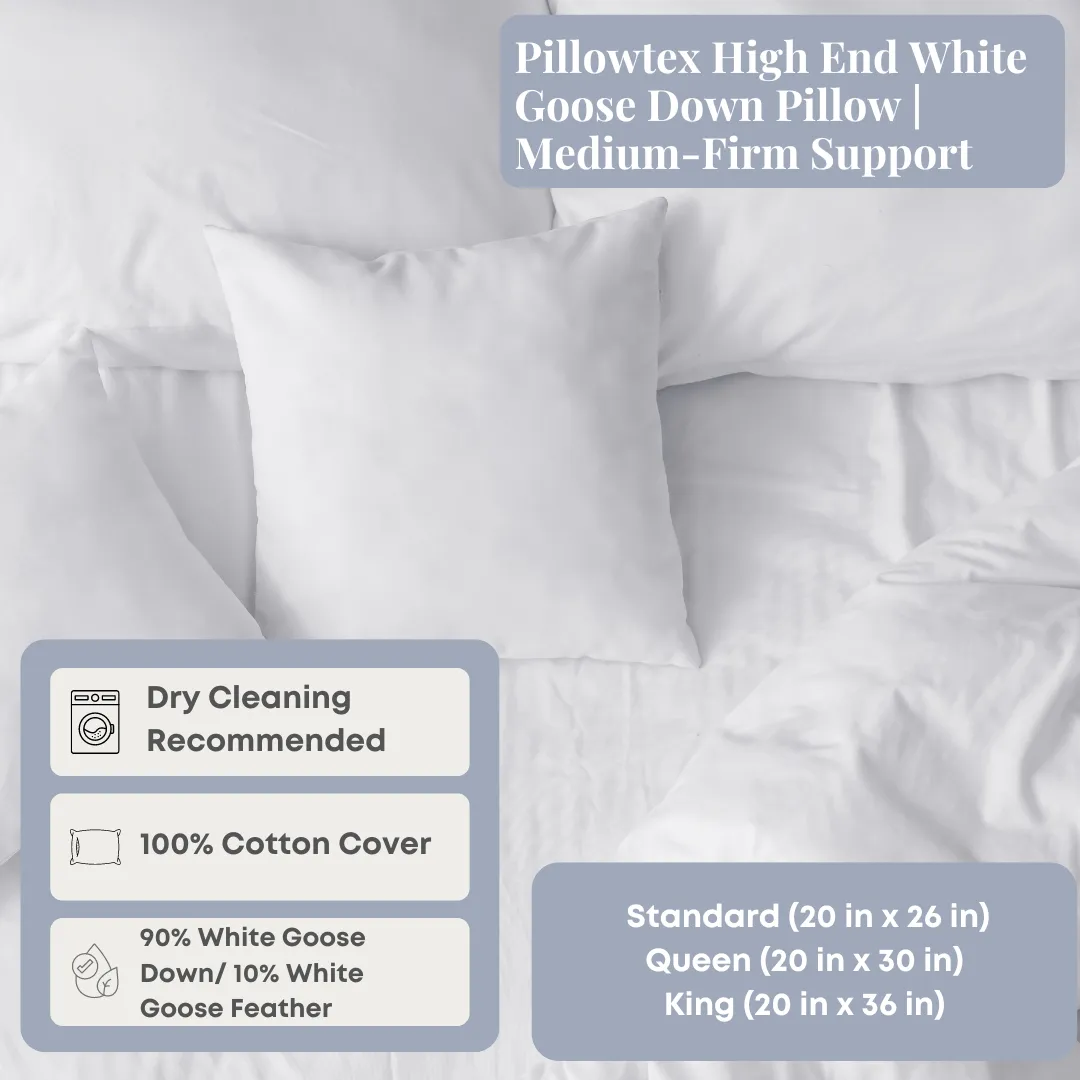 Pillowtex High End White Goose Down Pillow | Medium-Firm Support