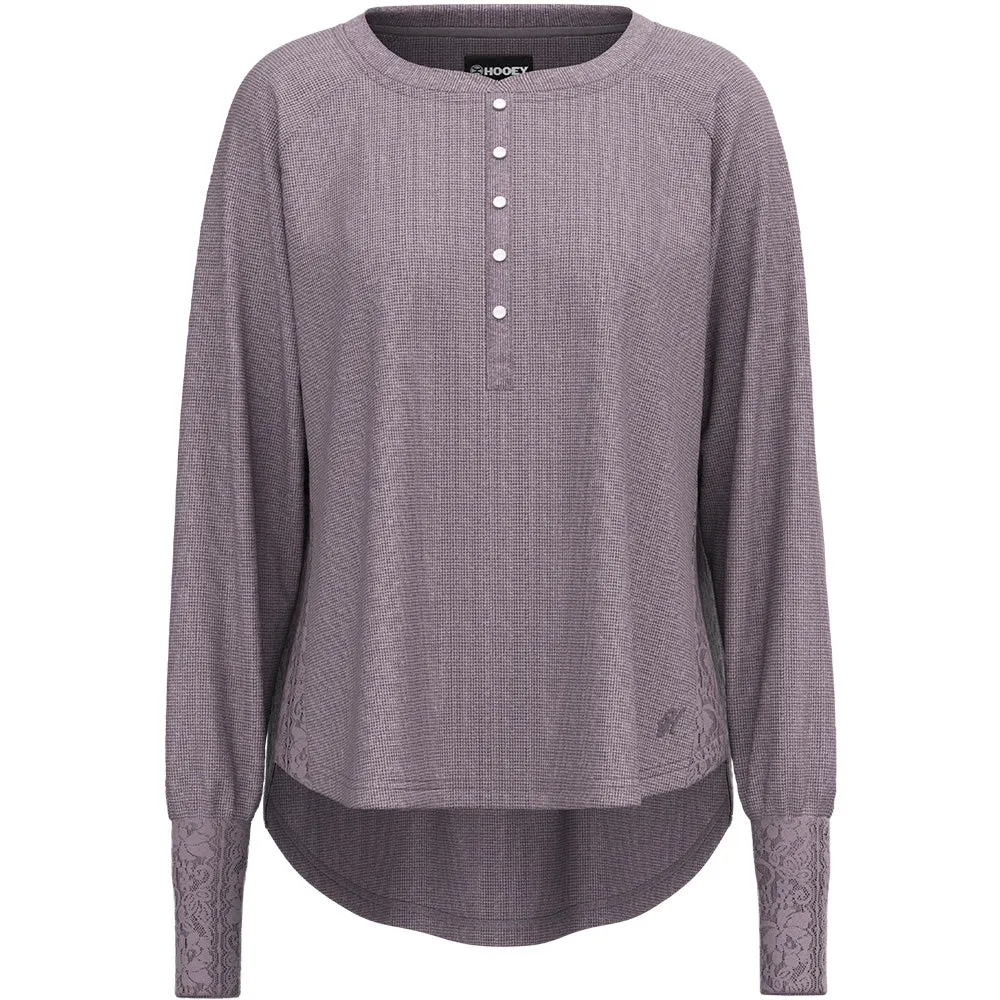 "Ladies Henley" Light Purple w/Lace Detailing Long Sleeve Thermal Shirt