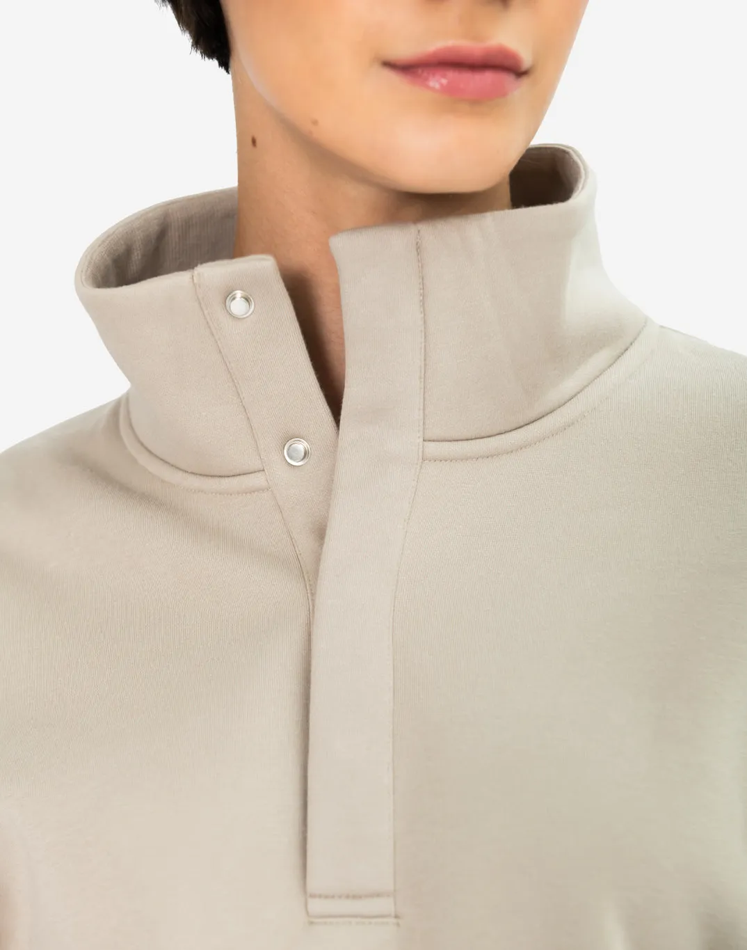 Unisex Snap Collar Sweatshirt in Rich Taupe