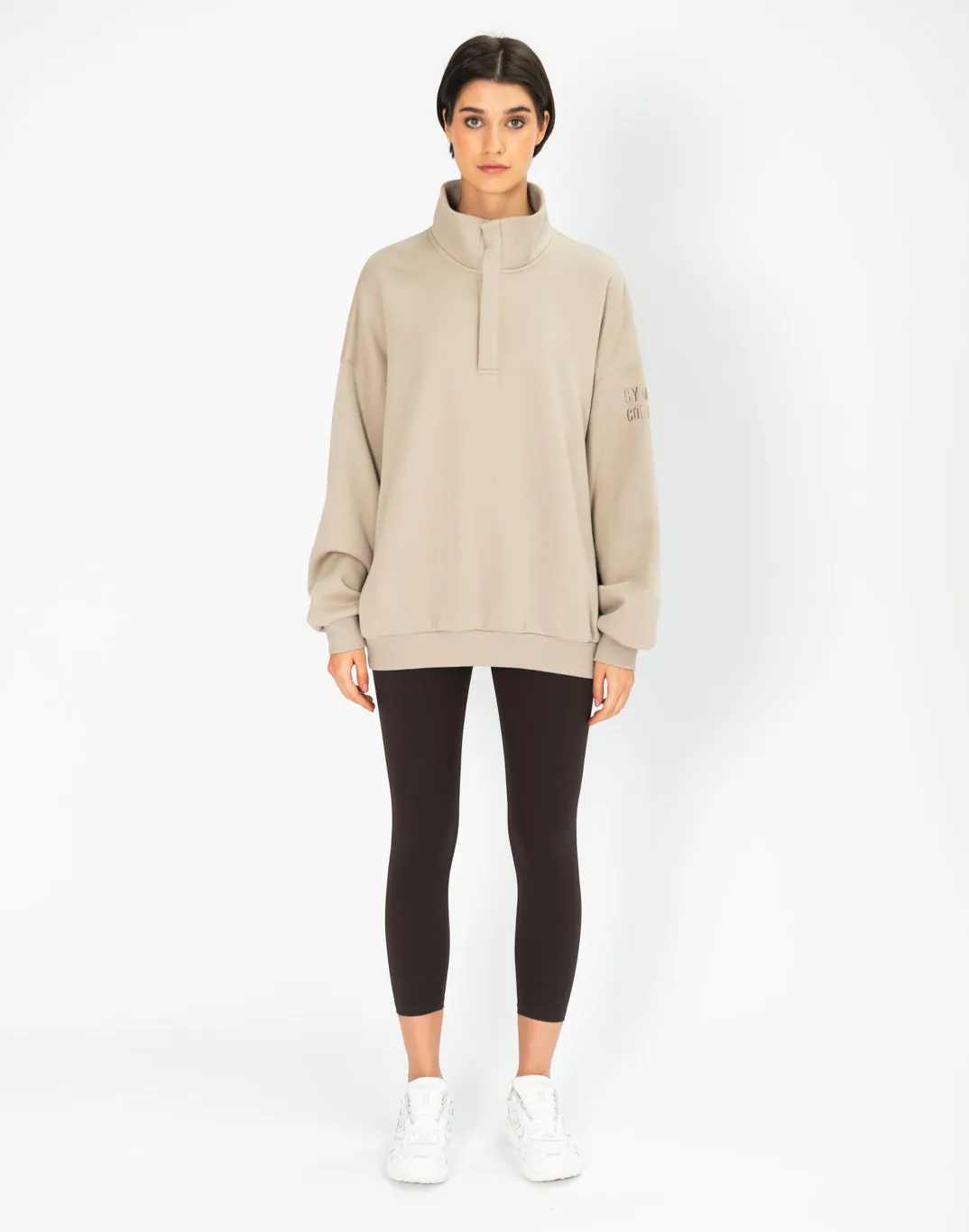 Unisex Snap Collar Sweatshirt in Rich Taupe