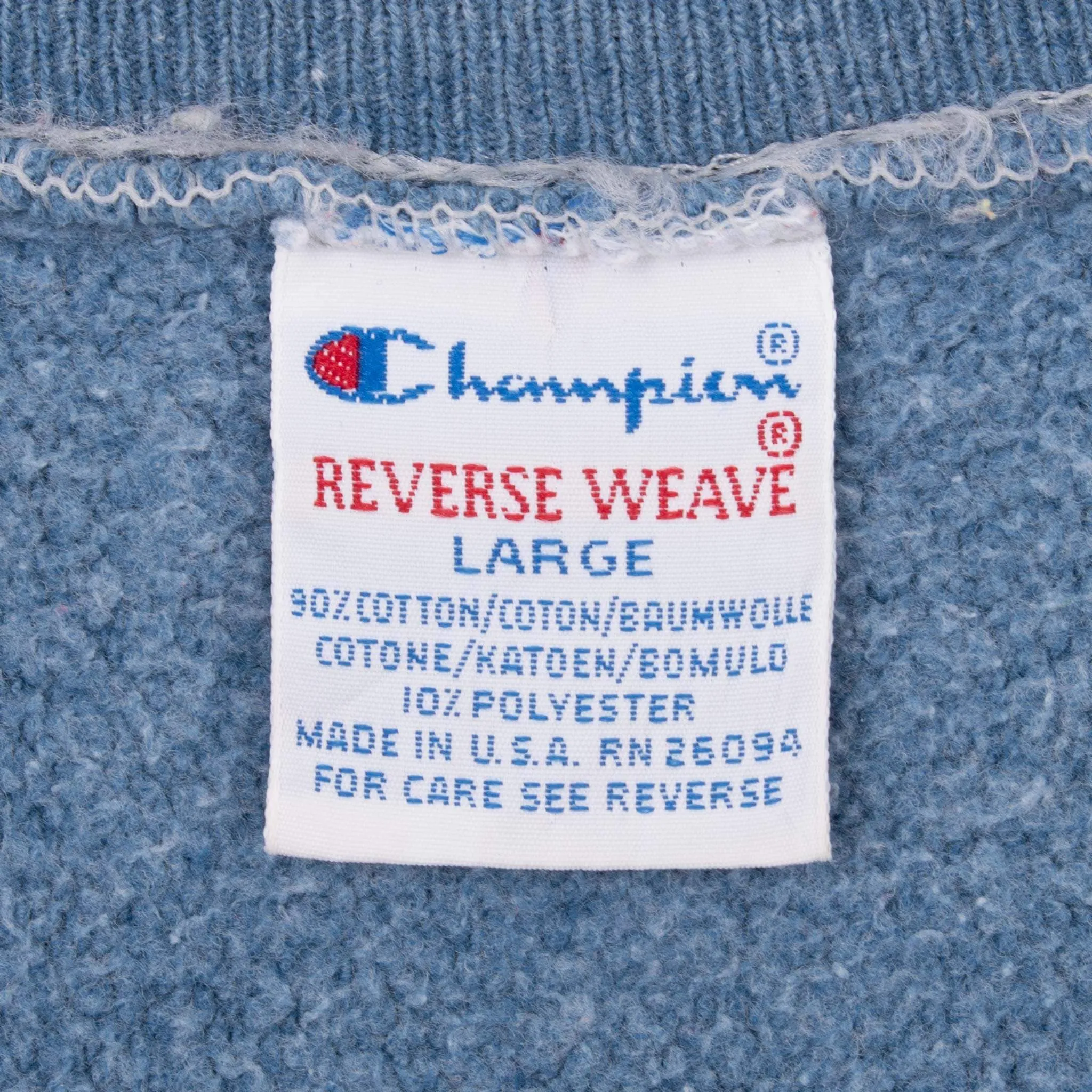 VINTAGE CHAMPION REVERSE WEAVE SPELLOUT BLUE SWEATSHIRT 1990S LARGE MADE IN USA