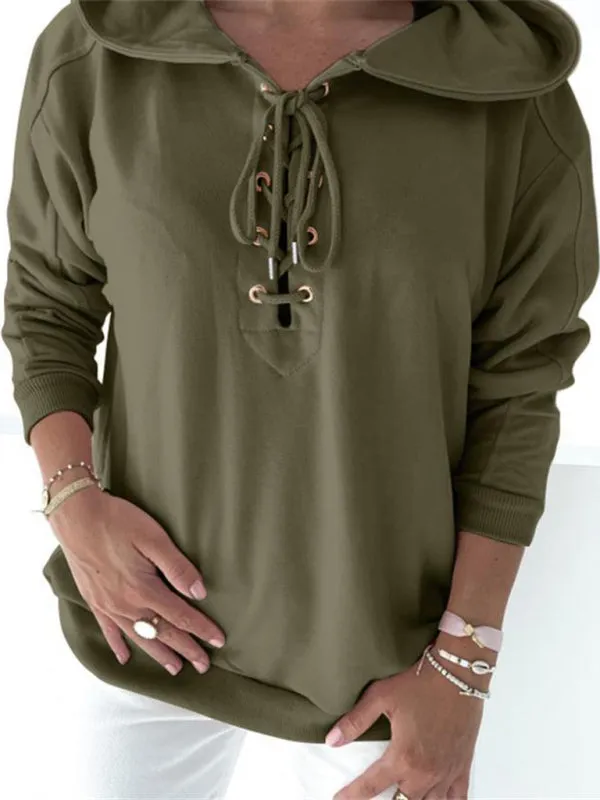 Women's Front Lace Up Long Sleeve Hoodie