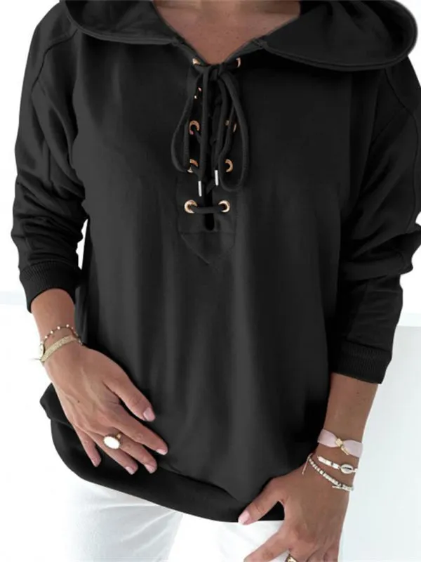 Women's Front Lace Up Long Sleeve Hoodie