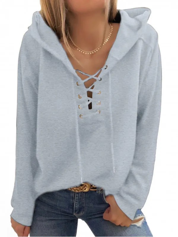 Women's Front Lace Up Long Sleeve Hoodie